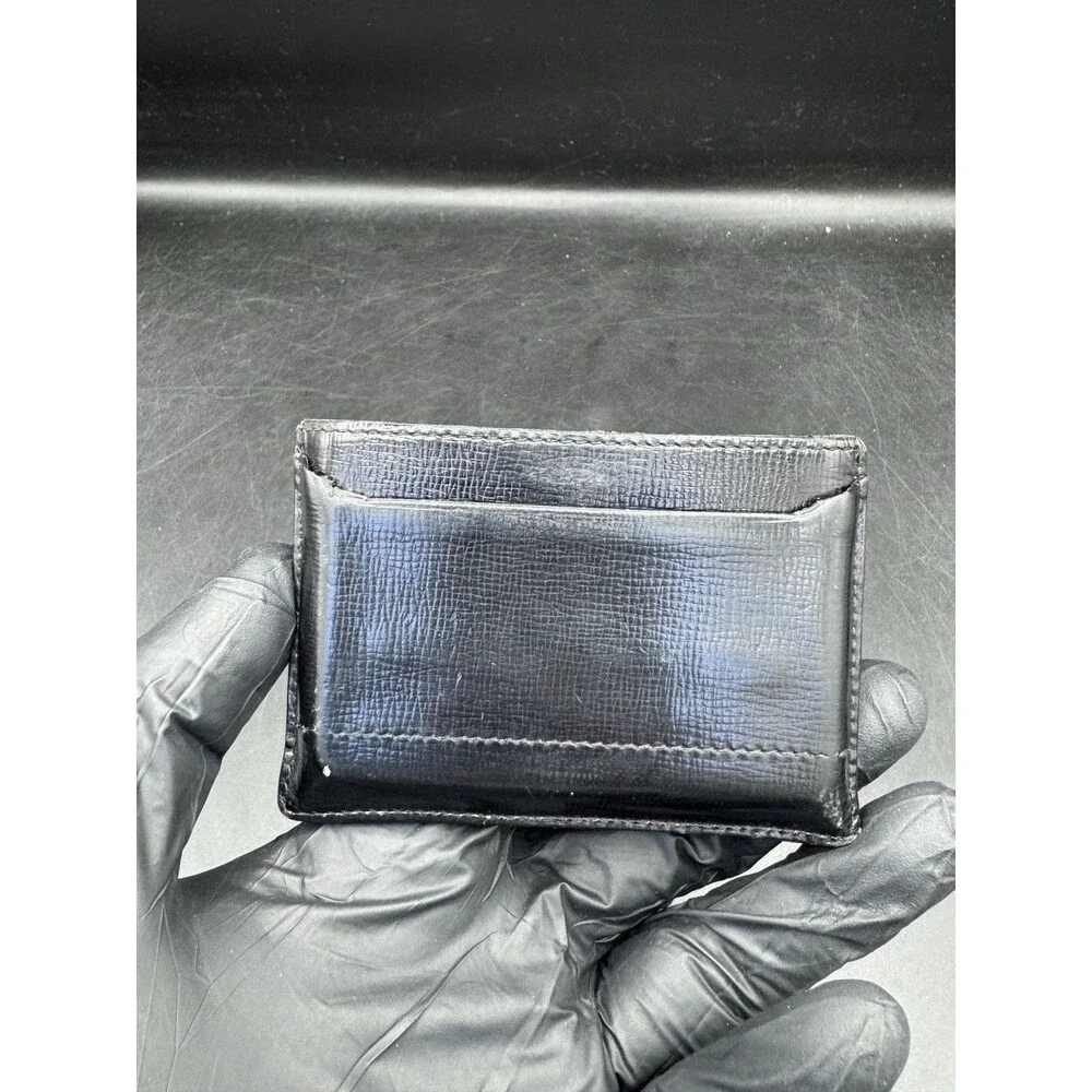 Prada Milano Chrome Plaque Leather Mens Black Card Holder Wallet Authentic
